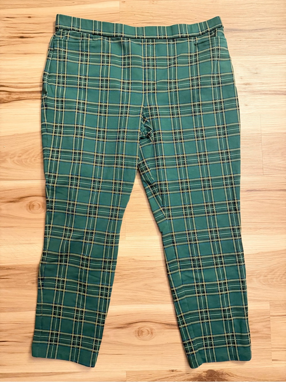 Susan Graver Weekend Green Plaid Ankle Trousers Pull On Pants XL NWOT